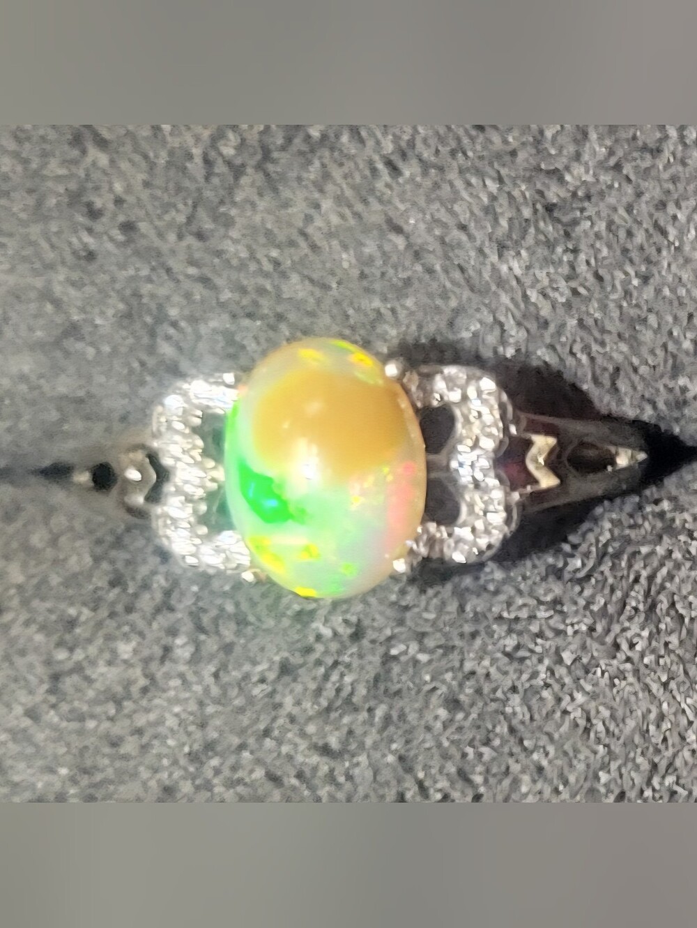Ethiopian Opal and Cubic Zirconia Sterling Silver Ring Adjustable